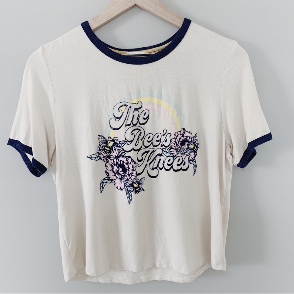 "the bees knees" pastel retro print ringer tee